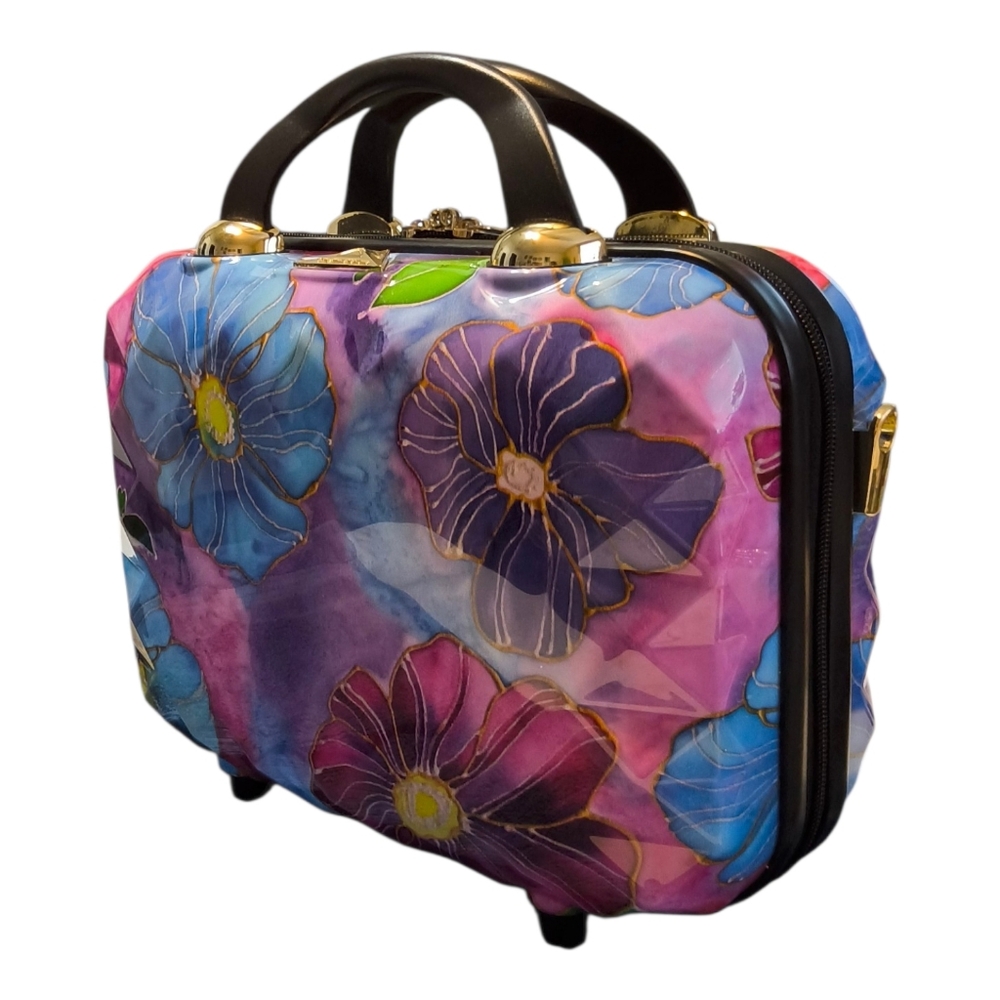 Triforce Watercolor Floral Hard Shell Beauty Travel Case with Crossbody Strap